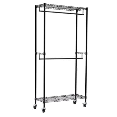 Amazon Basics Portant à double tringle avec roulettes Noir, L 91 cm x l 35,5 cm x H 183 cm