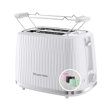 Russell Hobbs Grille-pain 2 fentes larges (6 niveaux de brunissage, surélévation, dégivrage, réchauffe-viennoiseries, arrêt automatique, ramasse-miettes amovible, design texturé blanc) Eden 27370-56