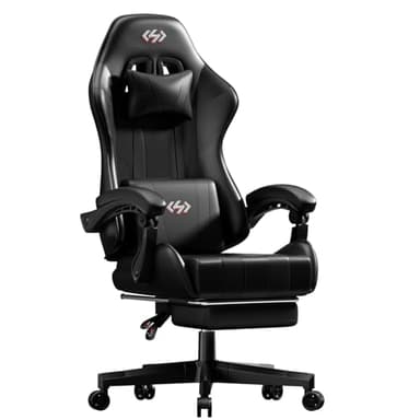 HLFURNIEU Chaise Gaming Ergonomique, Fauteuil Gaming avec Coussin à Ressorts Ensachés, Fauteuil Gamer avec Repose-Pied et Support Lombaire, Chaise Gamer Réglable en Hauteur, Siège Gamer Noir