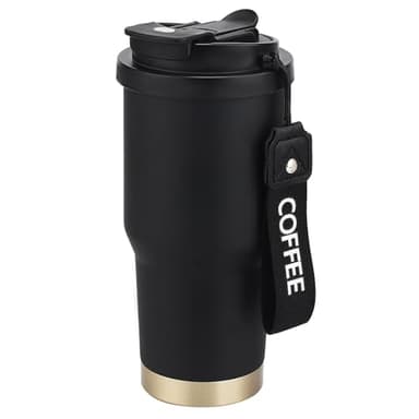 Mug Isotherme Café - Thermos Café 530ml - Tasse Thermos Café en Acier Inoxydable 304, Anti-Fuite, Double Paroi Isolante, avec Paille et Bec Verseur, Idéal pour Boissons Chaudes et Froides (Noir)