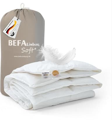 BEFA SOFT Couette en duvet pour toute l'année - 240 x 220 cm - Couette en plumes, 90 % plumes et 10 % duvet - Respirant et facile d'entretien - Pour les personnes allergiques (NOMITE) - Bien-être