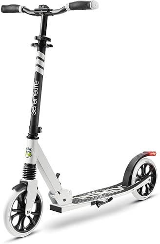 SereneLife Trottinette Pliable - Trottinette à Pousser pour Adolescents et Adultes avec Poignée en Caoutchouc, Plateau en Alliage, Guidon T-Bar Réglable, Roues Lisses, Manœuvre Facile (Noir & Blanc)