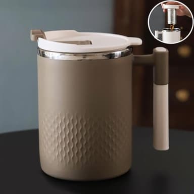 Tasse à Thé avec Infuseur Mug Isotherme avec Poignée Tasse Thermos Café Tisaniere avec Filtre et Couvercle 450ml, Acier Inoxydable 304, Plastique PP Gobelet Thermos (Kaki)