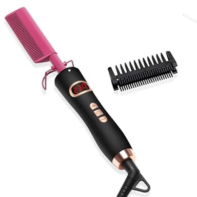 Peigne Chauffant, Peigne Chauffant Cheveux Afro, Lisseur Barbe Homme 120-230℃, Brosse Lissante Cheveux Crepus 110-240V, Brosse Coiffante Chauffante et Protection Anti-brûlure