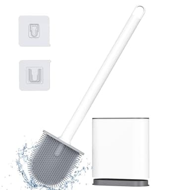 Alyvisun Brosse WC Silicone, Brosse Toilettes WC Suspendu en Silicone, Ensemble de Balayette WC à Séchage Rapide avec Long Manche, Balai WC Montage Mural/au Sol, Blanc
