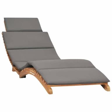 vidaXL Chaise Longue Pliable avec Coussin Transat de Jardin Chaise Longue d'Extérieur Bain de Soleil de Patio Gris Foncé Bois de Teck