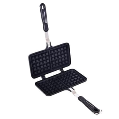 HpLive Gaufrier belge pour cuisinière à gaz, revêtement anti-adhésif, rotatif, en métal, noir, 22 x 35 cm (gaufre à double tête)