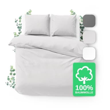 JACOBSON Parure de Lit 3 Pièces en Percale 100% Coton - Housse de Couette 240 x 220 cm et 2 Taies d'Oreiller 80 x 80 cm - Fermeture Éclair (Gris Clair)