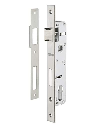 THIRARD - Boîtier de Serrure Encastrable à Cylindre pour Menuiserie Métallique - Axe 21 mm - Bouts Carrés - Zingué - Coffre Acier - Têtière Inox - Pêne Alliage Nickelé - Gâche Inox - Gris