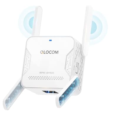 QLOCOM 2025 Nouveau WiFi 6 Repeteur WiFi Puissant, AX1500Mbps Amplificateur WiFi Couvre jusqu'à 150 m², WiFi Booster avec Un Port Ethernet, Compatible avec Toutes Les Box Internet