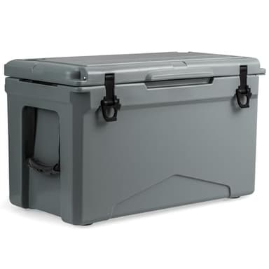 GYMAX Glacière Rigide Extérieure 47 L, Glacière Portative Isolée Rotomoulée, avec Porte-gobelets, Règle, Décapsuleur, Poignées, Tenir au Froid pour 5 à 7 Jours, pour Camping, Pique-nique, Pêche (Gris)