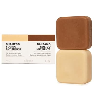 Shampooing et Après-shampoing solide pour cheveux Bouclés et Frisottis, shampoing sans sulfates silicones, Anti-frisottis et Nourrissant avec Huile d'Argan et Châtaigne| 100% Naturel Vegan