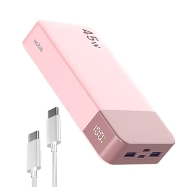 Nobis Batterie Externe 20000mAh Power Bank 45W Chargeur Externe Portable USB-C in & Out Charge Rapide, 4 Ports avec Affichage Numérique LED, Compatible avec MacBook, Phone 15 14 13 Pro S23(Rose)