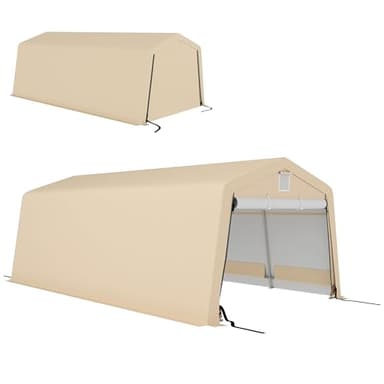 Outsunny Tente Garage carport dim. 6,2L x 3,3l x 2,4H m Acier galvanisé Robuste PE Haute densité 150 g/m² imperméable Anti-UV, 1 Porte Kaki et 2 aérations