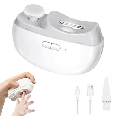 AURIVEE Coupe Ongle Électrique avec Lumière LED et Polisseur, 2-en-1 Autonome Portable, 2 Vitesses, Rechargeable, pour Bébé, Enfants, Adultes, Personnes Âgées (Blanc)
