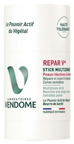 LABORATOIRES VENDÔME - REPAR V+ - Stick Multizones - Visage & Corps - Répare & Nourrit Les Zones Sensibles - Enrichi En Beurre De Karité, Arnica & Jojoba - Peaux Réactives À Tendance Atopique - 50g