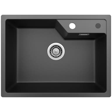 Sofetiy Evier Cuisine 1 Bac 60 x 45 cm, Evier Noir en Granit, Lavabo Cuisine pour Meubles Bas de 60 cm, Évier Cuisine avec Siphon Classique et Trop-plein