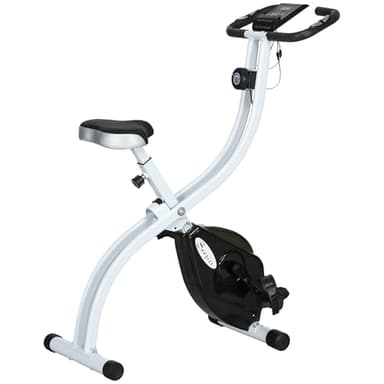 SPORTNOW Vélo d'appartement pliant, vélo de fitness, vélo d'intérieur 8 niveaux de résistance magnétique, selle réglable, poignées, écran LCD multifonction, support tablette, acier blanc