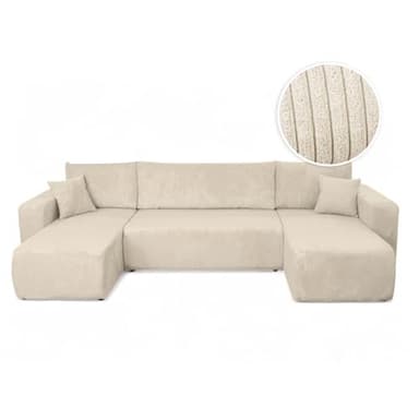 LOUNGITUDE Canapé d'angle ALYA panoramique Convertible 5 Places en Velours côtelé