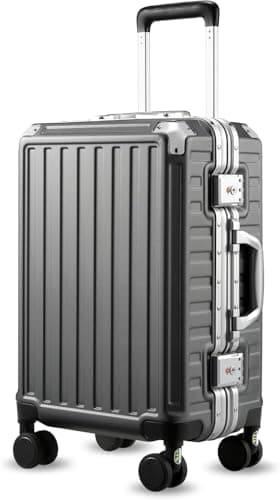 LUGGEX Valise da Voyage avec Cadre en Aluminium, Valise Cabine sans Fermeture Éclair, Rigide Polycarbonate Bagage Cabine avec Serrure TSA, 4 Rotative roulettes, Noir, 56 x 37 x 24 cm