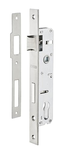 THIRARD - Boîtier de Serrure Encastrable à Cylindre pour Menuiserie Métallique - Axe 25 mm - Bouts Carrés - Zingué - Coffre Acier - Têtière Inox - Pêne Alliage Nickelé - Gâche Inox - Gris