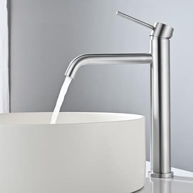 DETBOM Mitigeur de Lavabo Haut, Robinet de Salle de Bains Monocommande, Robinets de Lavabo à Poser pour Réglable Chaud et Froid, Mitigeur Mousseur à Économique d'Eau (Argenté)