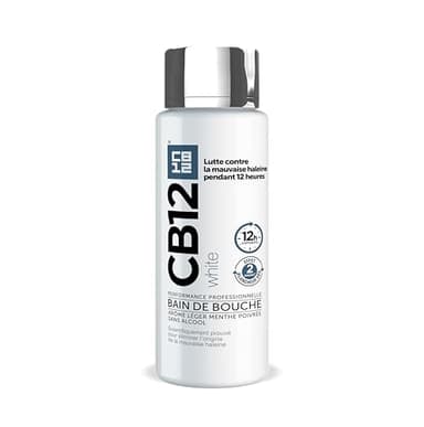 CB12 - White - Bain de bouche - Sans alcool - Des dents plus blanches et 12 heures d’haleine fraîche - Arôme léger de menthe poivrée - 250 ml