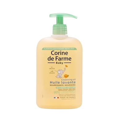 Corine de Farme, Huile Lavante Nourrissante 500ml pour Bébé, Extrait de Calendula, Hypoallergénique, Nettoyage Doux pour Peau Sèche à Très Sèche, Convient aux Cheveux, 97% Ingrédients Naturels