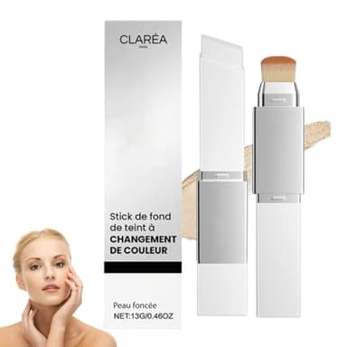 Clarea Fond de Teint 2-en-1 Avec Pinceau Intégré, Fond de Teint Couvrant Imperfections, Couvrance Légère Modulable, Long Tenue Résistant à L'eau, Teint Naturel (Lvory)
