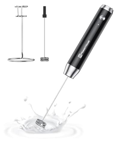 Maestri House Mousseur à Lait Électrique, Rechargeable Mousseur a Lait, Fouet en Acier Inoxydable, étanche Portable Mini Mixeur 2 fouets pour Café, Latte, Cappuccino, Matcha, Lunafro (avec Support)
