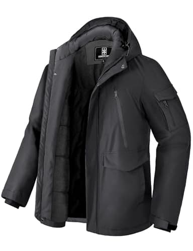 Pioneer Camp Manteau Homme Hiver Imperméable Doublé Polaire Chaud Veste avec 9 Poches Capuche Coupe-vent Isolée Homme Jacket Parka Noir XL