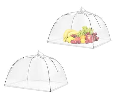 Roysmart Couvre-mouches en matériau maillé, lot de 2 couvre-mouches pour aliments, couverture de gâteau pliable, parasol à mouches, housses de protection pour aliments, protection parfaite contre les