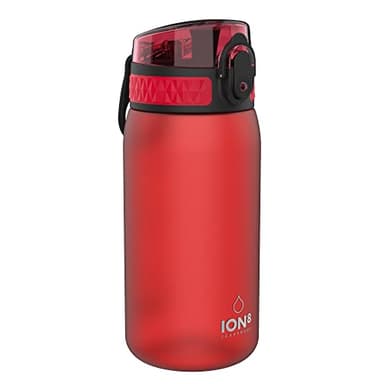 Ion8 Gourde Enfant, 350ml, Anti-Fuite, Facile à Ouvrir, Verrouillage Sécurisé, Lavable en Lave-Vaisselle, Sans BPA, Poignée de Transport, Facile à Nettoyer, Carbone Neutre, Rouge