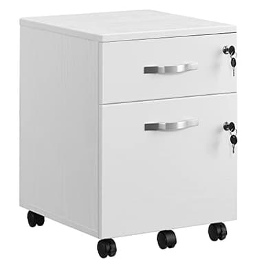 VASAGLE Caisson de Bureau à roulettes, Verrouillable, avec 2 Tiroirs, 5 roulettes, Barre de Suspension Réglables, pour Dossiers Suspendus au Format A4, Blanc Nuage LCD22WV1