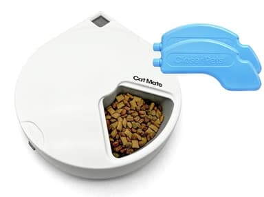 Cat Mate C500 Mangeoire Automatique à 5 Bols Avec Minuterie Numérique Pour Aliments Humides et Secs de Compagnie, Avec Deux Blocs de Glace, Blanc
