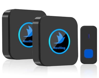 Sonnette sans Fil, Sonnette de Porte Exterieur Étanche IP55, Kit de Carillon avec 2 Récepteurs Enfichables, Portée de 300M, 55 Mélodies, Volume Réglable, LED Bleu, Facile à Installer pour Maison, Noir