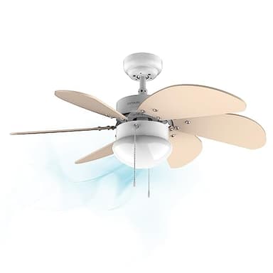 Cecotec Ventilateur de plafond EnergySilence 3600 Vision SunLight 50 W, diamètre 92 cm, lampe, 3 vitesses, 6 pales réversibles, fonction été, hiver, interrupteur à chaîne, blanc/jaune