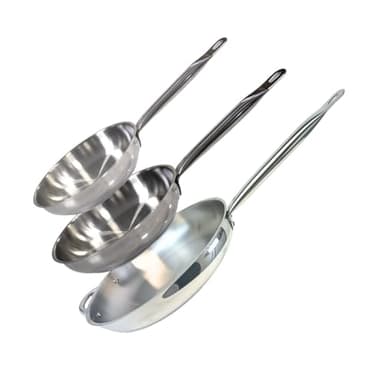 Elo 9903550 Lot de 3 poêles à frire inox 24 cm 28 cm et 32 cm, 2 poêles inox, à frire , de cuisine , Acier inoxydable, 24 cm 28 cm et 32 cm