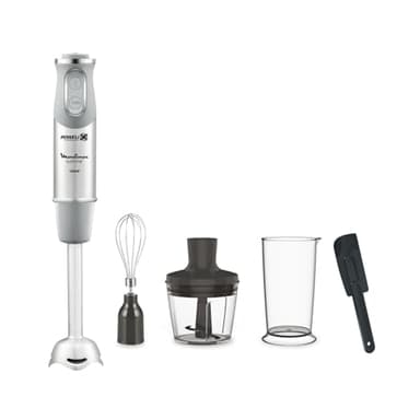 Moulinex Quickchef DD655DES Mixeur plongeant + spatule, pied métallique, 1000 W, 10 vitesses, lames Powelix, hachoir 500 ml, verre doseur 800 ml, gris