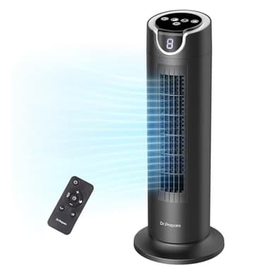 DR.PREPARE Ventilateur Tour, Ventilateurs de Table avec Télécommande, Ventilateur Silencieux 25 dB, 7m/s, 8 Vitesses, Minuterie 1-8H, Ventilateur Oscillant pour Chambre à Coucher, Bureau, Camping-Car