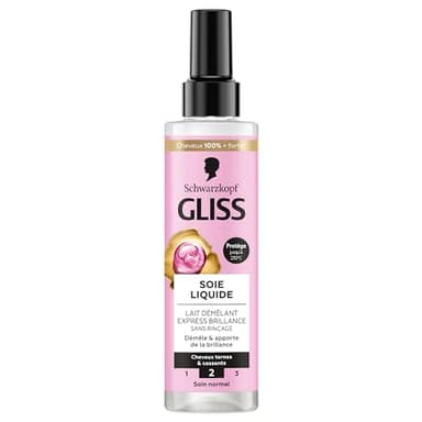 GLISS - Schwarzkopf - Lait Démêlant Express - Soie Liquide - Brillance - Protège jusqu'à 230°C - Démêle & Apporte de la Brillance - Cheveux Ternes & Cassants - Soin Normal - Sans Rinçage - 200ml