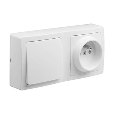 DEBFLEX - Blok - Interrupteur Va-et-vient + Prise de Courant 2P+T - Duo Complet pour Rénovation - Facile à Installer - Pose en Saillie à l'Horizontale Ou Verticale - Blanc - 140 x 70 x 39,6 mm