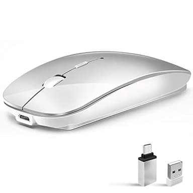 Souris sans fil 2,4 GHz avec récepteur USB pour ordinateur portable - Rechargeable - Souris sans fil compatible avec Apple MacBook Air/Pro, iPad, Mac, Chromebook, PC, avec adaptateur USB C (blanc