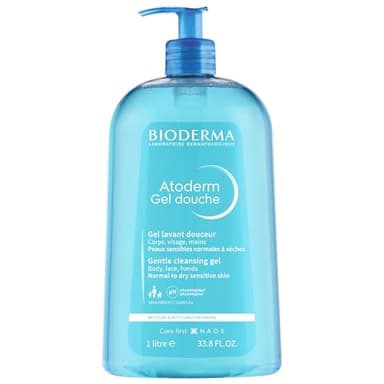 BIODERMA Atoderm Gel douche sans savon - Nettoyant doux pour peaux normales à sèches - Prescrit par des dermatologues - Flacon pompe 1 l