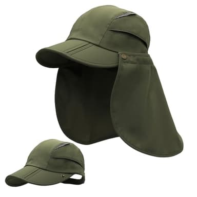 Huakunda Chapeau de protection de cou amovible multifonction pour l'été - Protection solaire - Respirant - Séchage rapide - Protection UV, Vert kaki, L