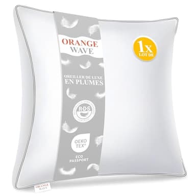 Orange Wave Oreiller 60x60 en Duvet et Plumes - Coussin de Hotellerie Luxe 60x60 cm, Oreiller Confort Moelleux pour Un Soutien Parfait et des Nuits Douces et Agréables