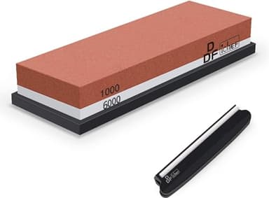 DDF IohEF Pierre à Aiguiser 1000/6000 [Dernière Version], Aiguiseur de Couteau Professionnel 2-en-1 Pierre à Affûter Double-Face avec Base en Silicone Antidérapant et Guide d'Angle
