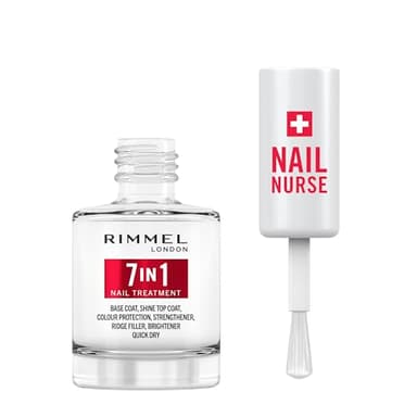 Rimmel London Soin des ongles - Base & Top Coat 7 en 1 polyvalents, sèche rapidement, fini lisse, protège les ongles, scelle la couleur, formule vegan 12 ml