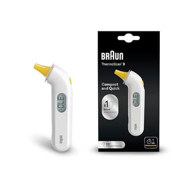 Braun ThermoScan 3 Thermomètre auriculaire | Mesure rapide en 1 seconde | Indicateur sonore de fièvre | Convient aux bébés et aux nourrissons | Marque #1 auprès des médecins(1) | IRT3030