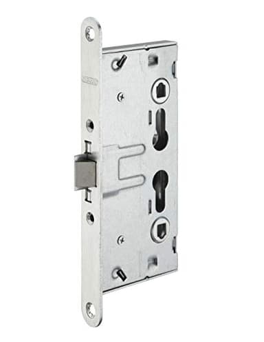 THIRARD - Boîtier de Serrure Encastrable à Cylindre pour Porte de Chaufferie - Axe 65 mm - Industrie - Bouts Ronds - Zingué - Têtière Acier - Réversible - Gris